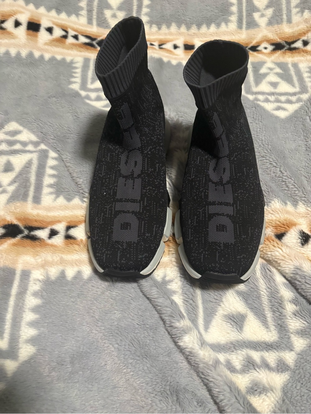 Diesel Black Knit Sock-Style Sneakers with Gray Soles